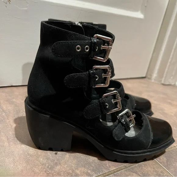 Opening Ceremony Black Cutout Buckle Ankle Boots - Picture 2 of 5